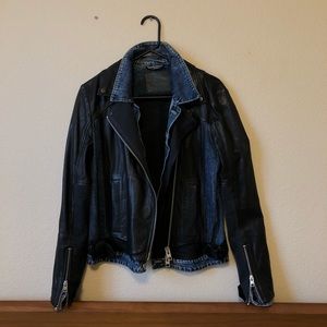 All Saints Leather & Denim Biker Jacket